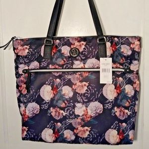 SOLD NINE WEST BLACK PINK FLORAL TOTE Handbag